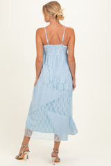 Light Blue Mixed Lace Sleeveless Maternity Midi Dress