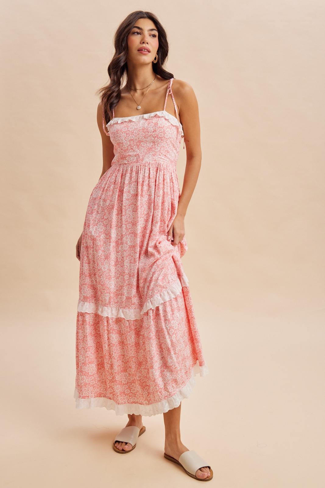 Candy Pink Floral Shoulder Tie Ruffle Detail Maternity Maxi Dress
