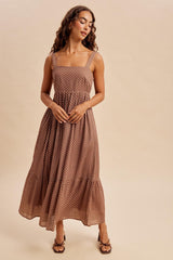 Latte Polka Dot Back Bow Maternity Maxi Dress