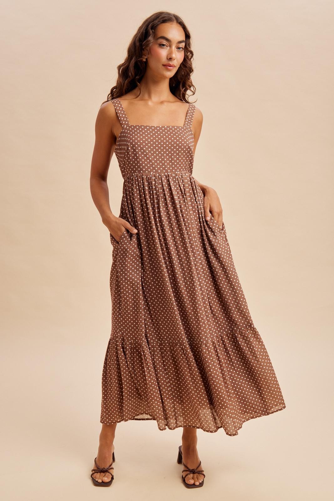 Latte Polka Dot Back Bow Maxi Dress