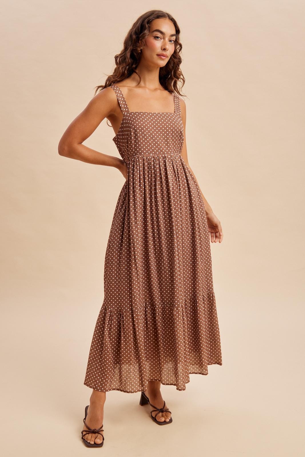 Latte Polka Dot Back Bow Maxi Dress