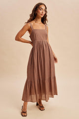 Latte Polka Dot Back Bow Maxi Dress