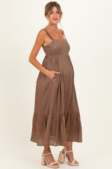 Latte Polka Dot Back Bow Maternity Maxi Dress