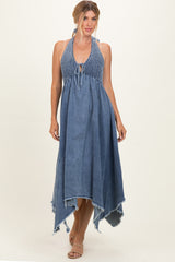 Light Denim Smocked Halter Handkerchief Dress