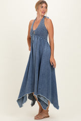 Light Denim Smocked Halter Handkerchief Dress
