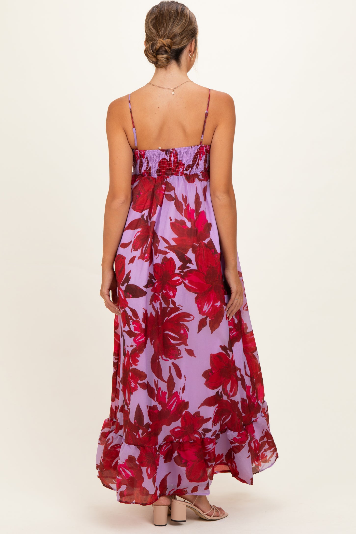 Lavender Floral Ruffle Hem Maternity Maxi Dress