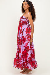 Lavender Floral Ruffle Hem Maxi Dress