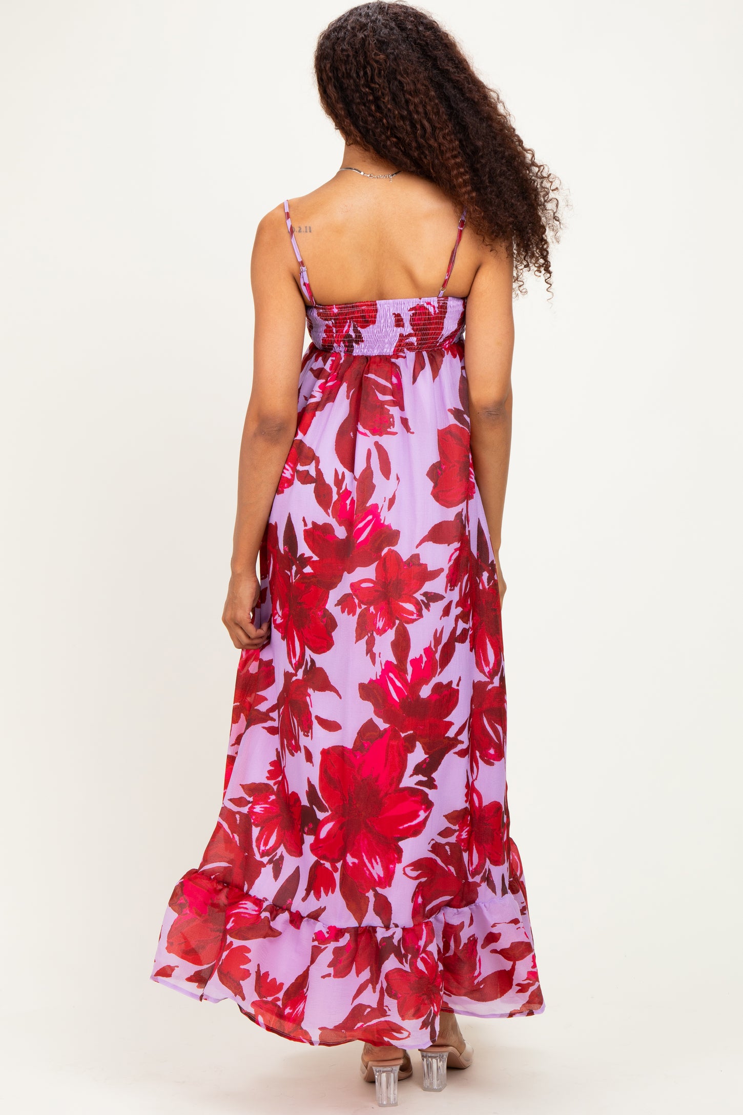 Lavender Floral Ruffle Hem Maxi Dress