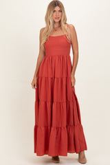 Bronze Sleeveless Tiered Maxi Dress