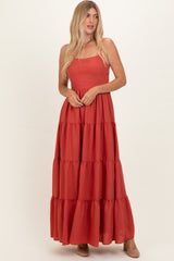 Bronze Sleeveless Tiered Maxi Dress