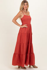 Bronze Sleeveless Tiered Maxi Dress