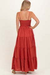 Bronze Sleeveless Tiered Maxi Dress