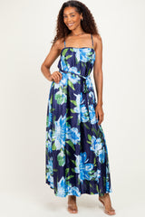 Navy Floral Waist Tie Maternity Maxi Dress