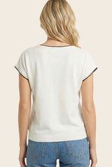 White Contrast Stitch Knit Top