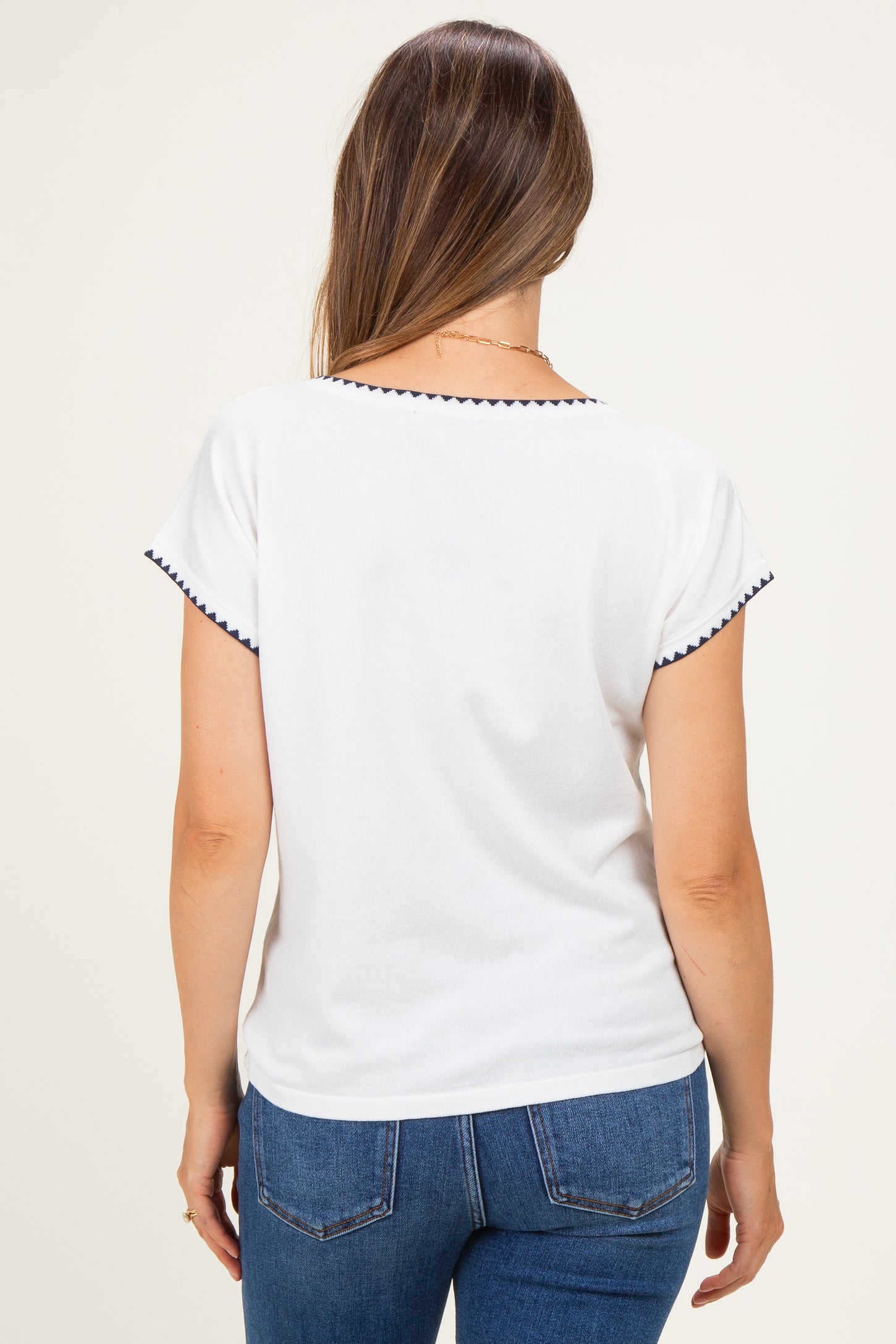 White Contrast Stitch Knit Maternity Top