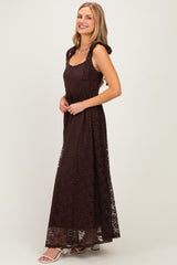 Brown Sleeveless Lace Maxi Dress