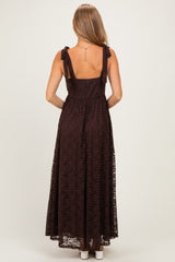 Brown Sleeveless Lace Maxi Dress