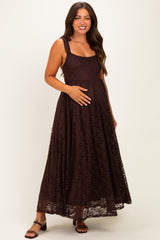 Brown Sleeveless Lace Maternity Maxi Dress