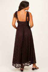 Brown Sleeveless Lace Maternity Maxi Dress