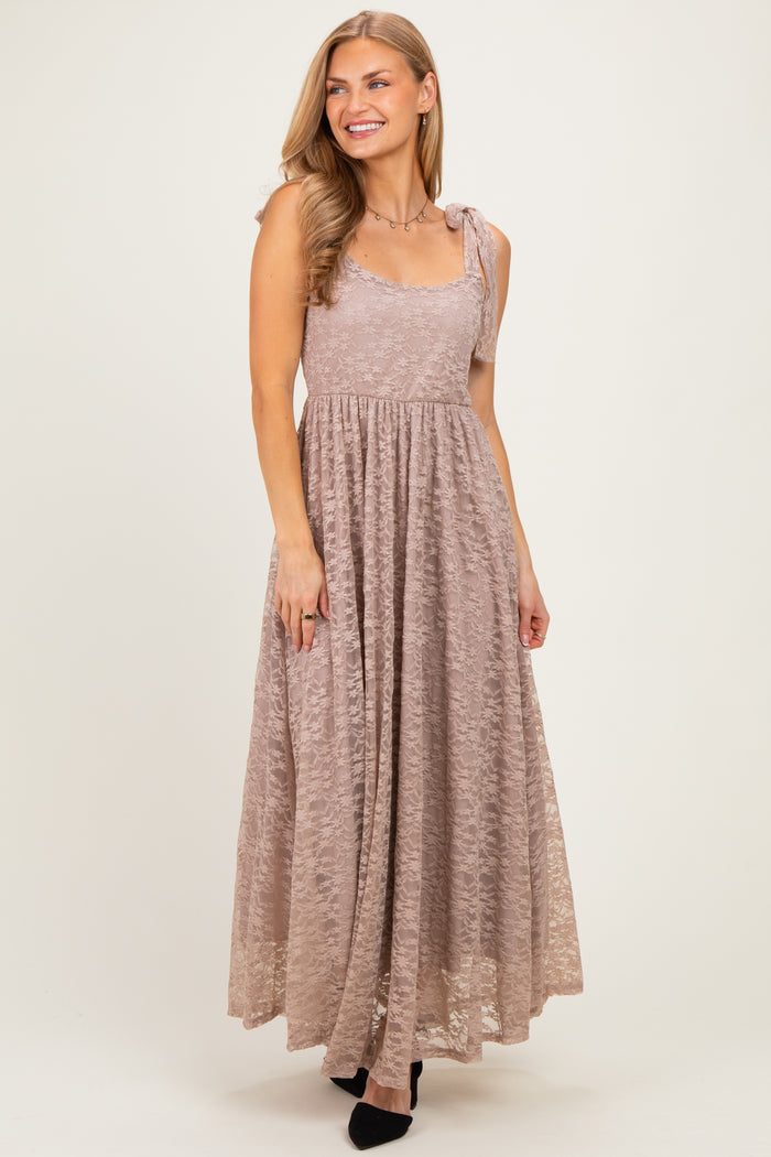 Mocha Sleeveless Lace Maternity Maxi Dress