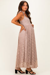 Mocha Sleeveless Lace Maternity Maxi Dress
