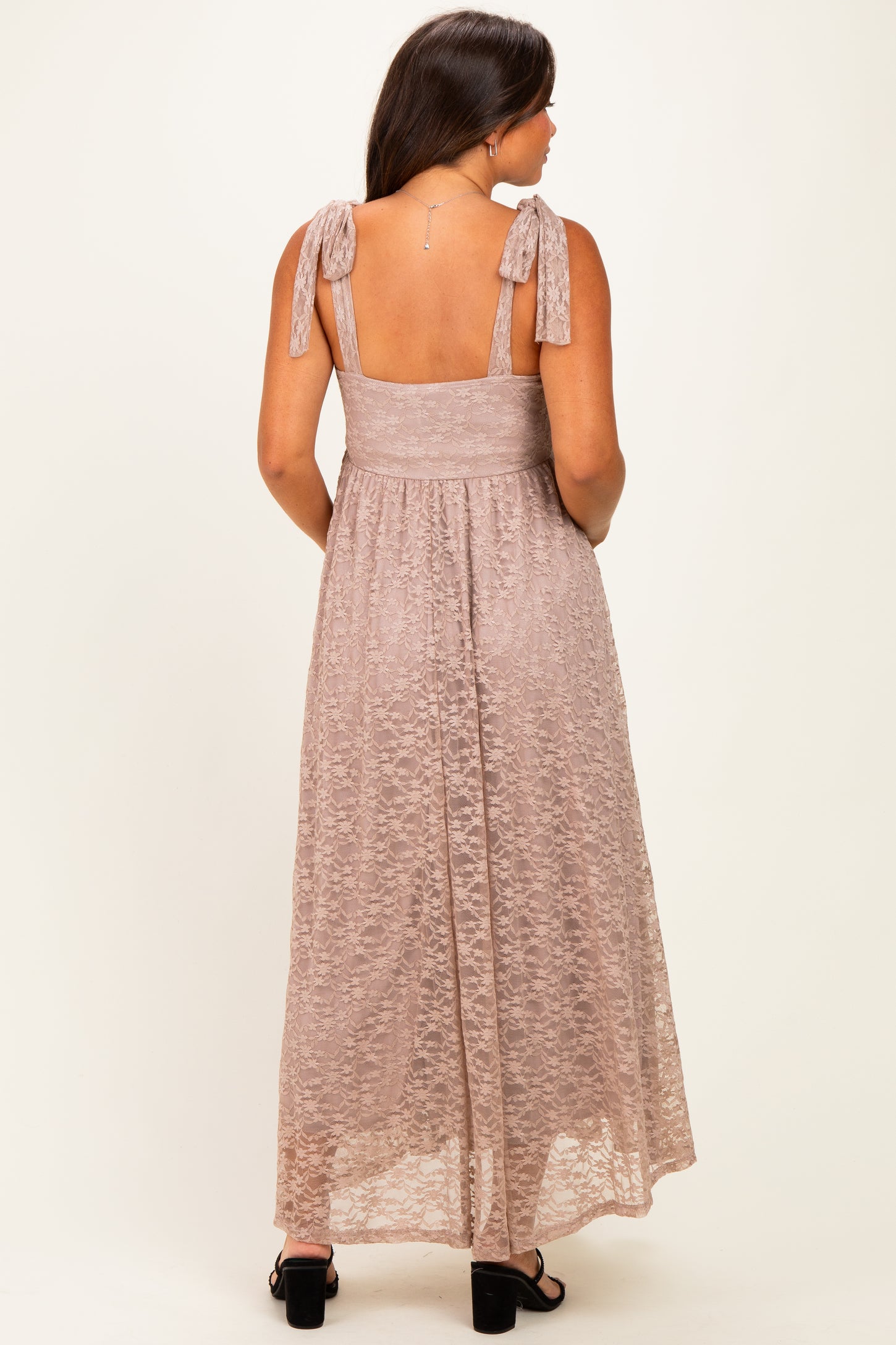 Mocha Sleeveless Lace Maternity Maxi Dress