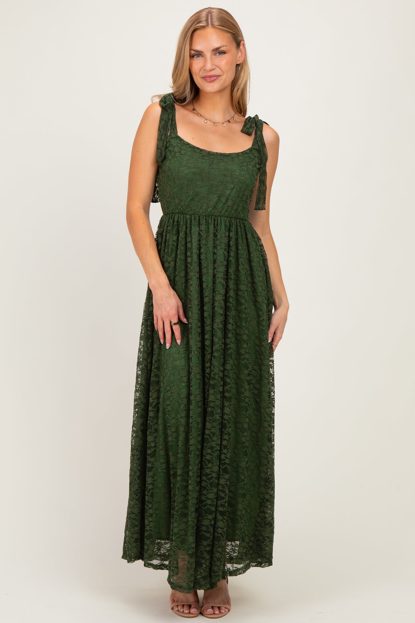 Olive Sleeveless Lace Maxi Dress
