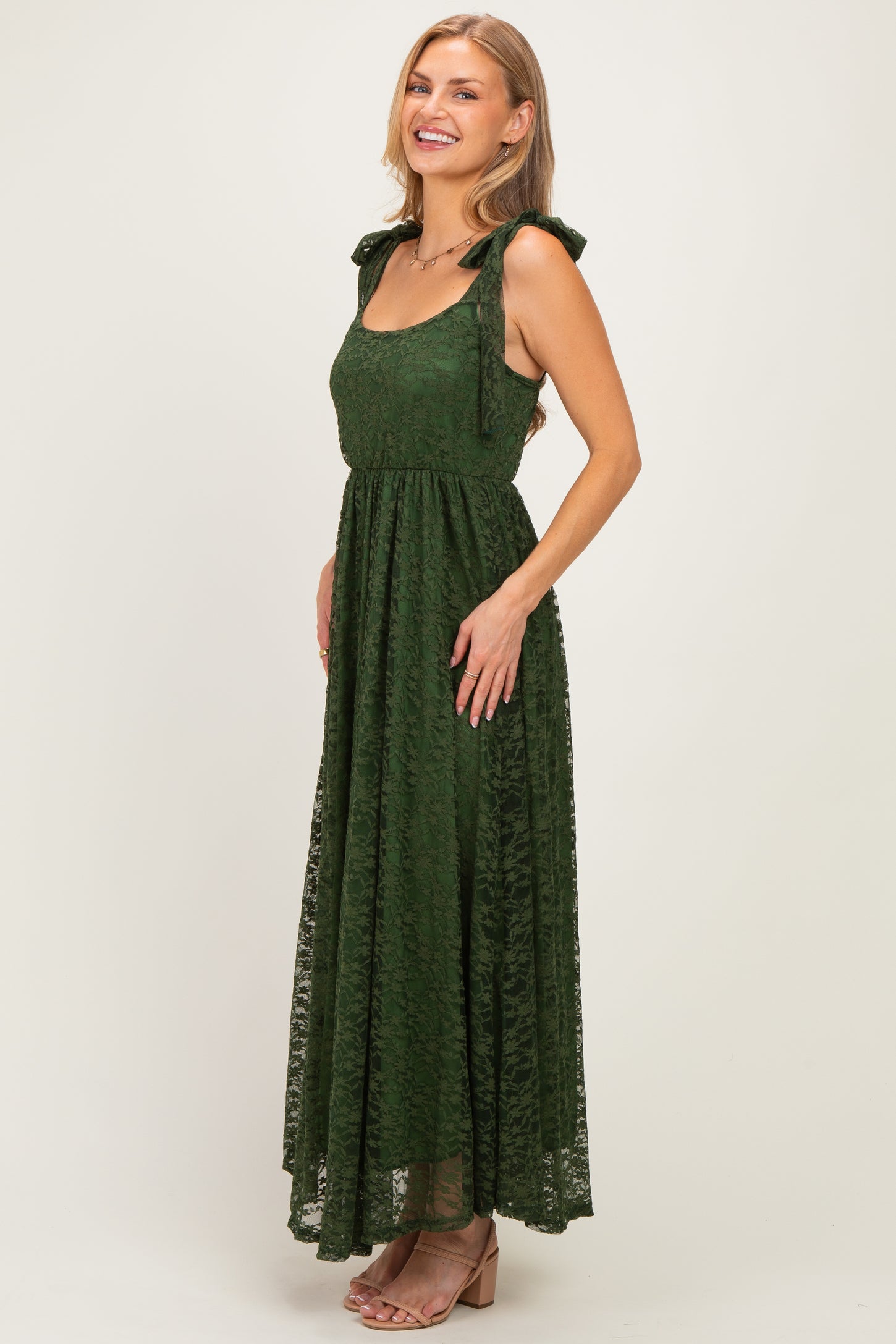 Olive Sleeveless Lace Maxi Dress