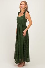 Olive Sleeveless Lace Maxi Dress