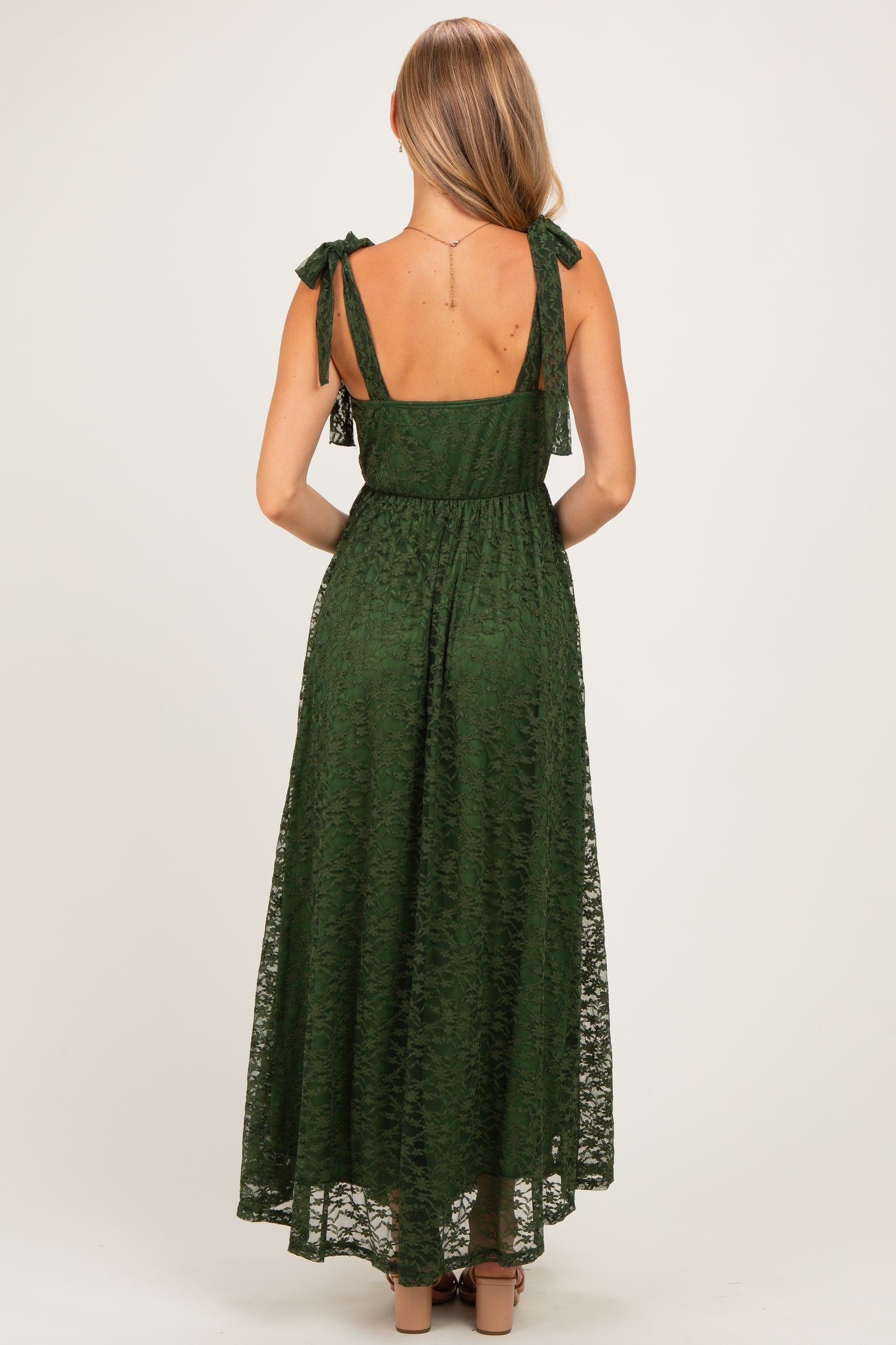 Olive Sleeveless Lace Maxi Dress