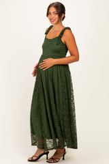 Olive Sleeveless Lace Maternity Maxi Dress