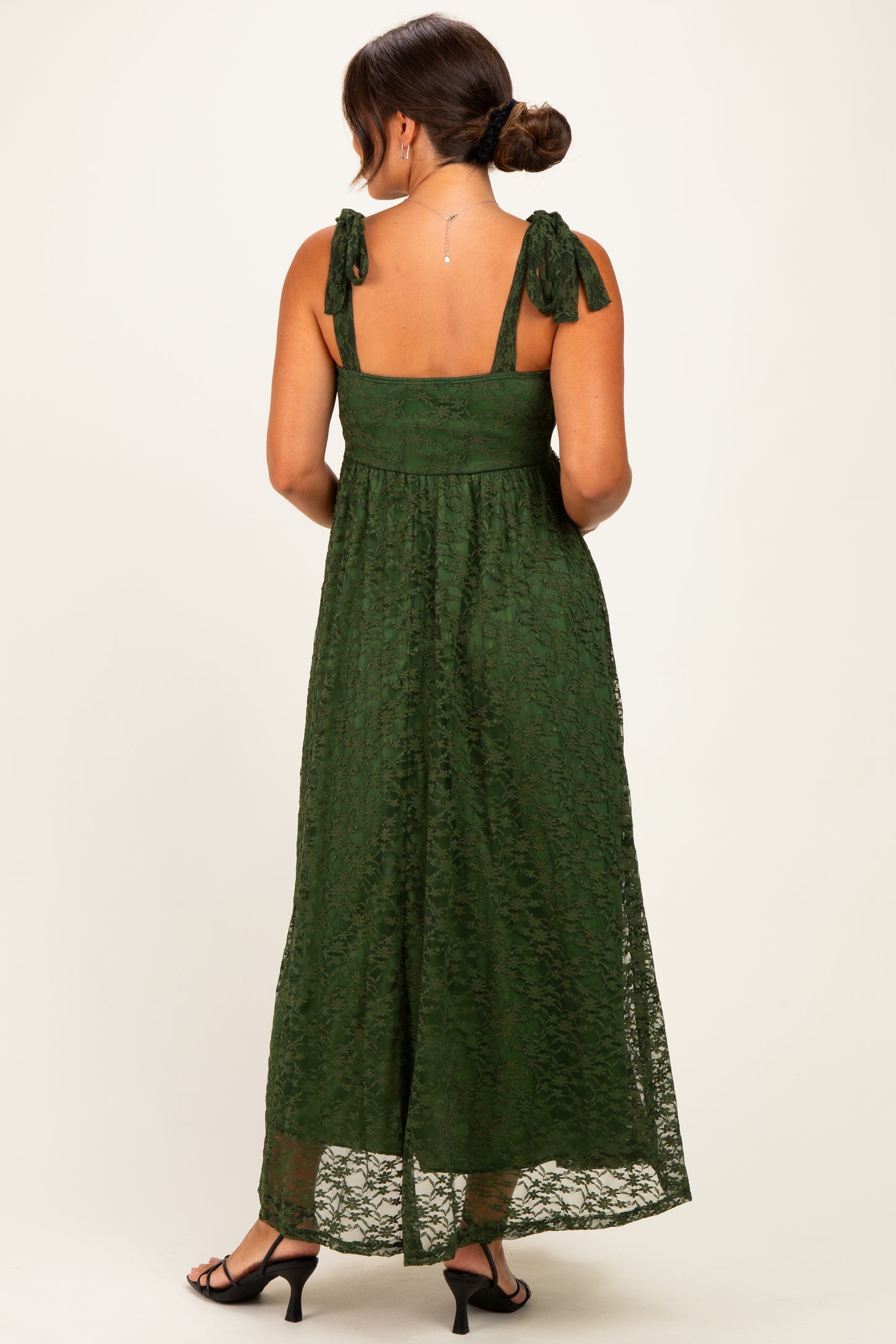 Olive Sleeveless Lace Maternity Maxi Dress