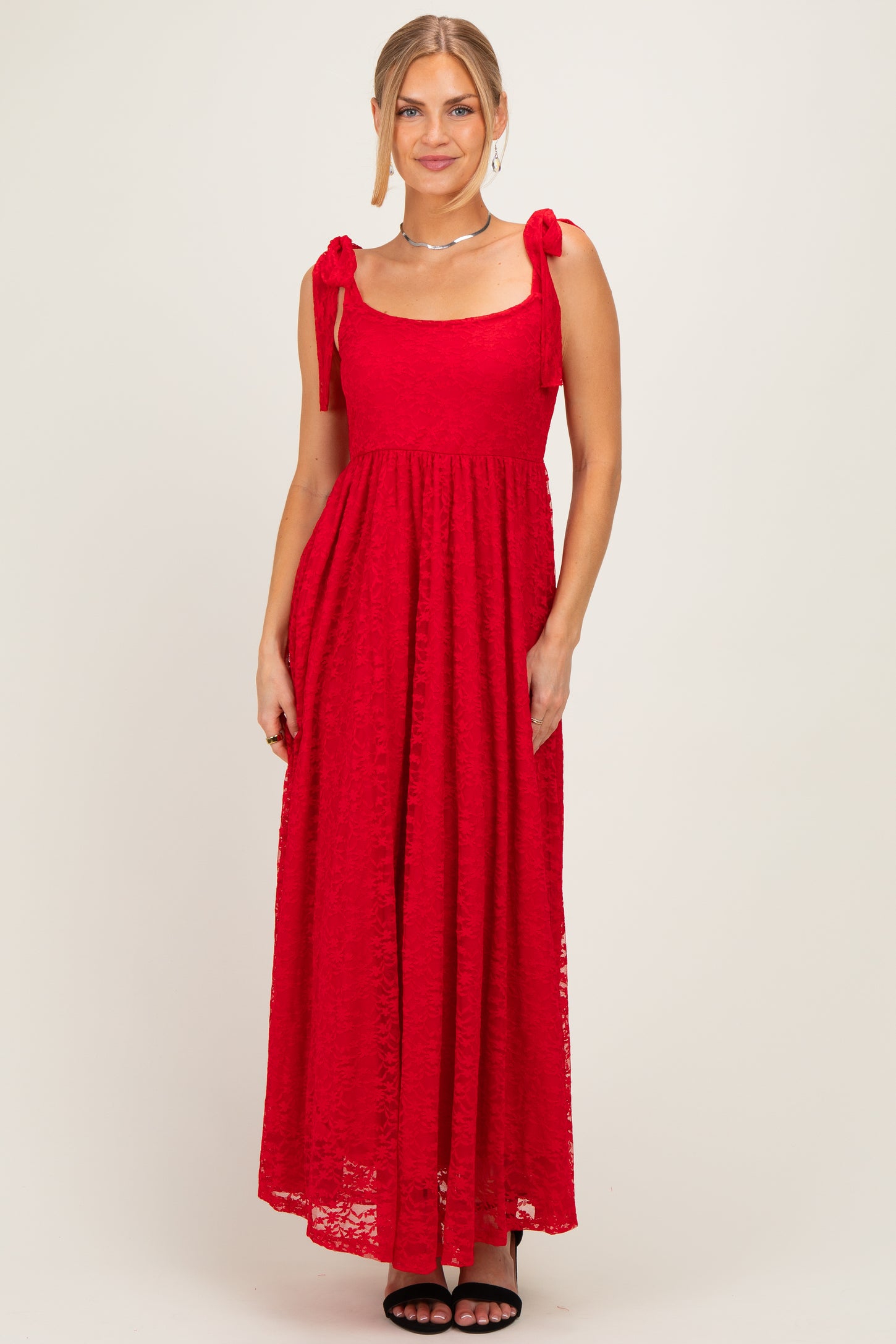 Red Sleeveless Lace Maxi Dress