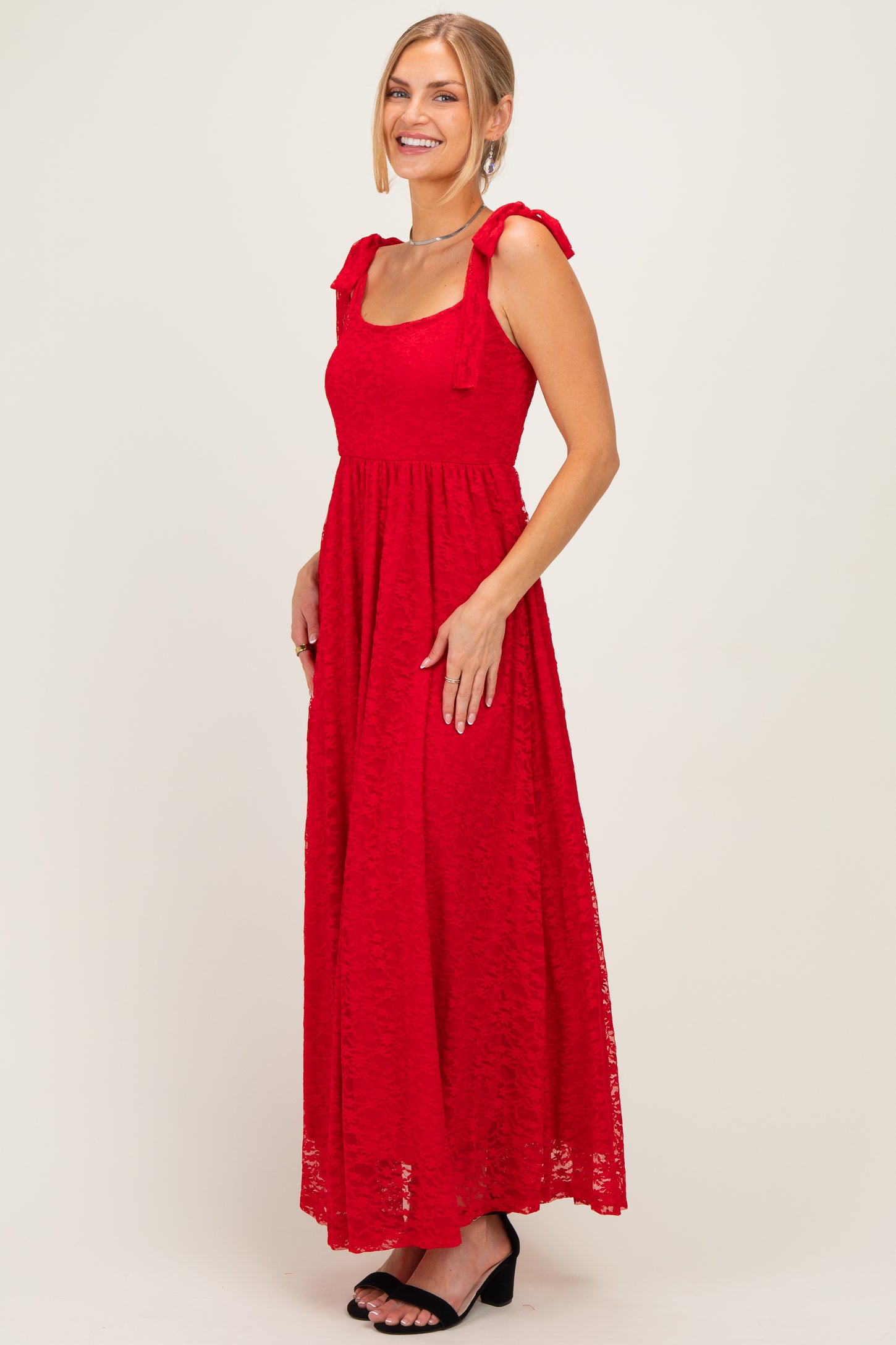 Red Sleeveless Lace Maxi Dress