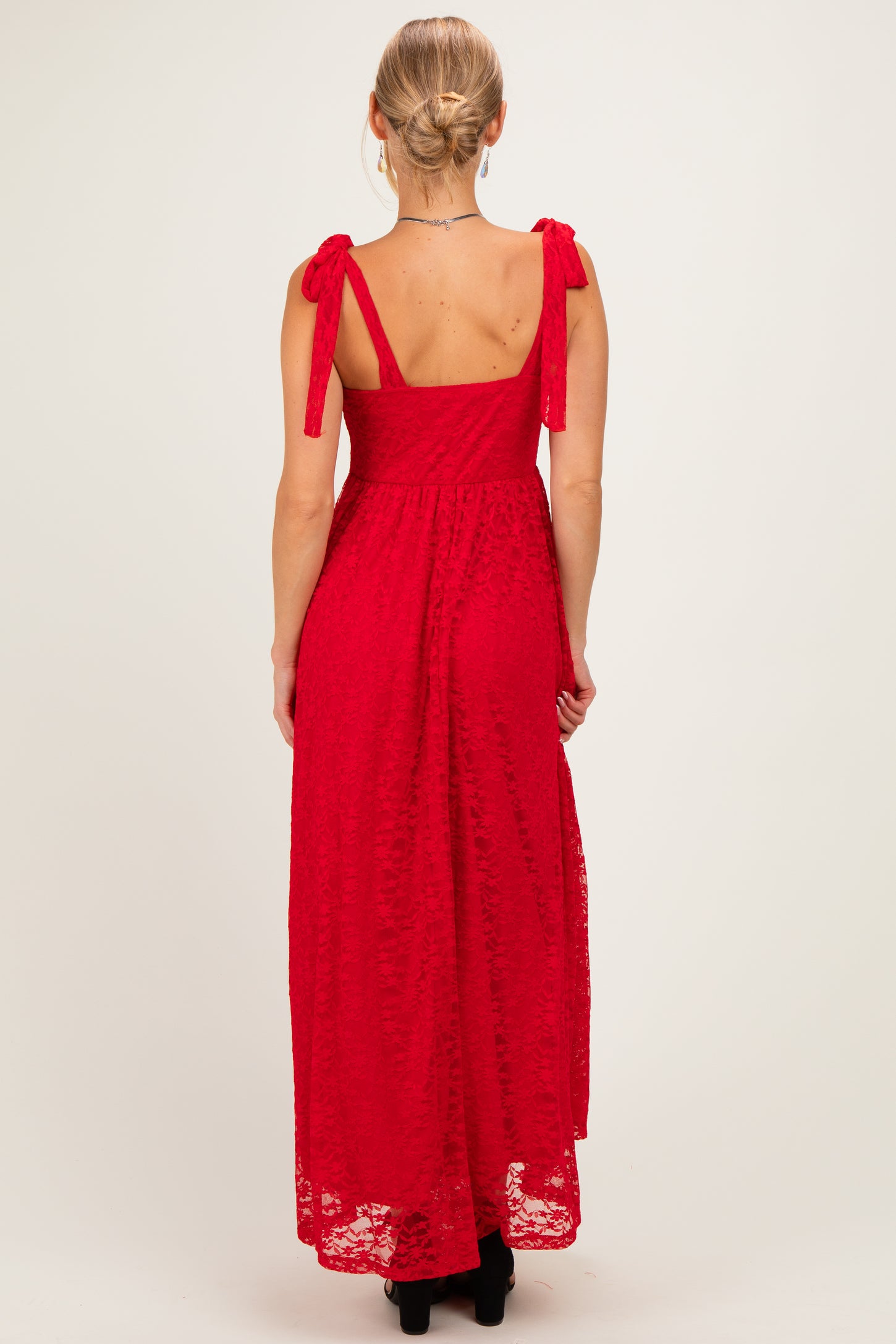 Red Sleeveless Lace Maxi Dress