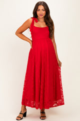 Red Sleeveless Lace Maternity Maxi Dress