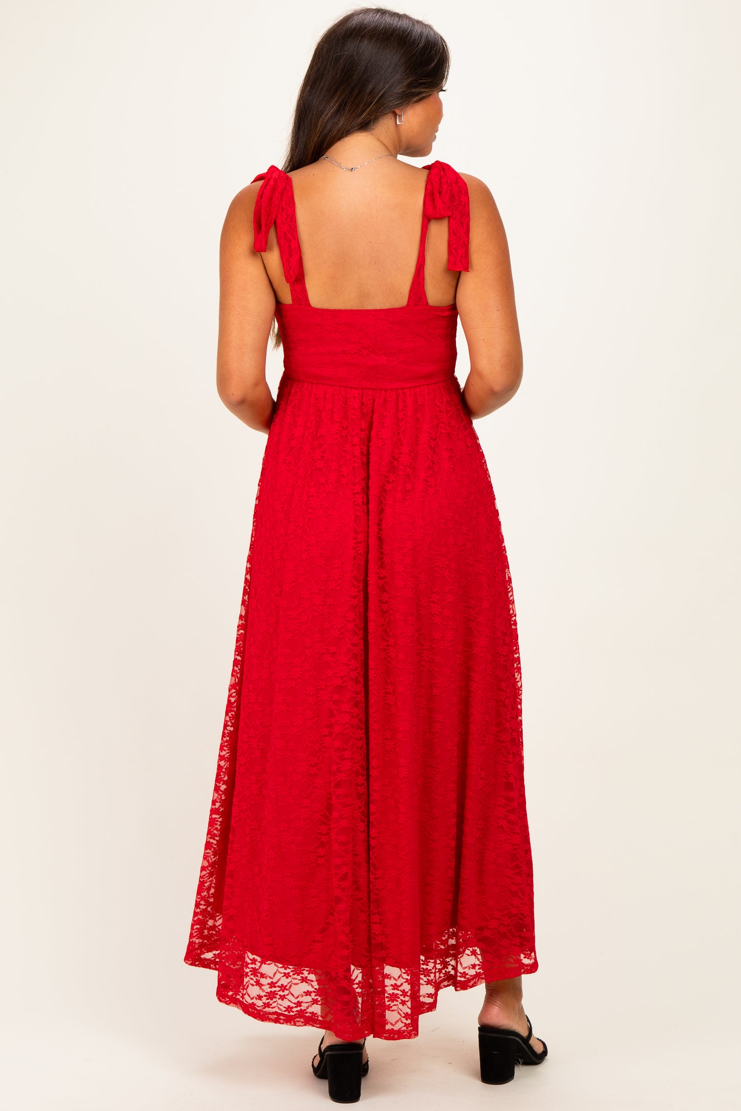 Red Sleeveless Lace Maternity Maxi Dress