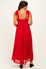 Red Sleeveless Lace Maternity Maxi Dress