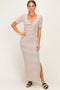 Cream/ Brown Striped Knit Short Sleeve Maxi Dress