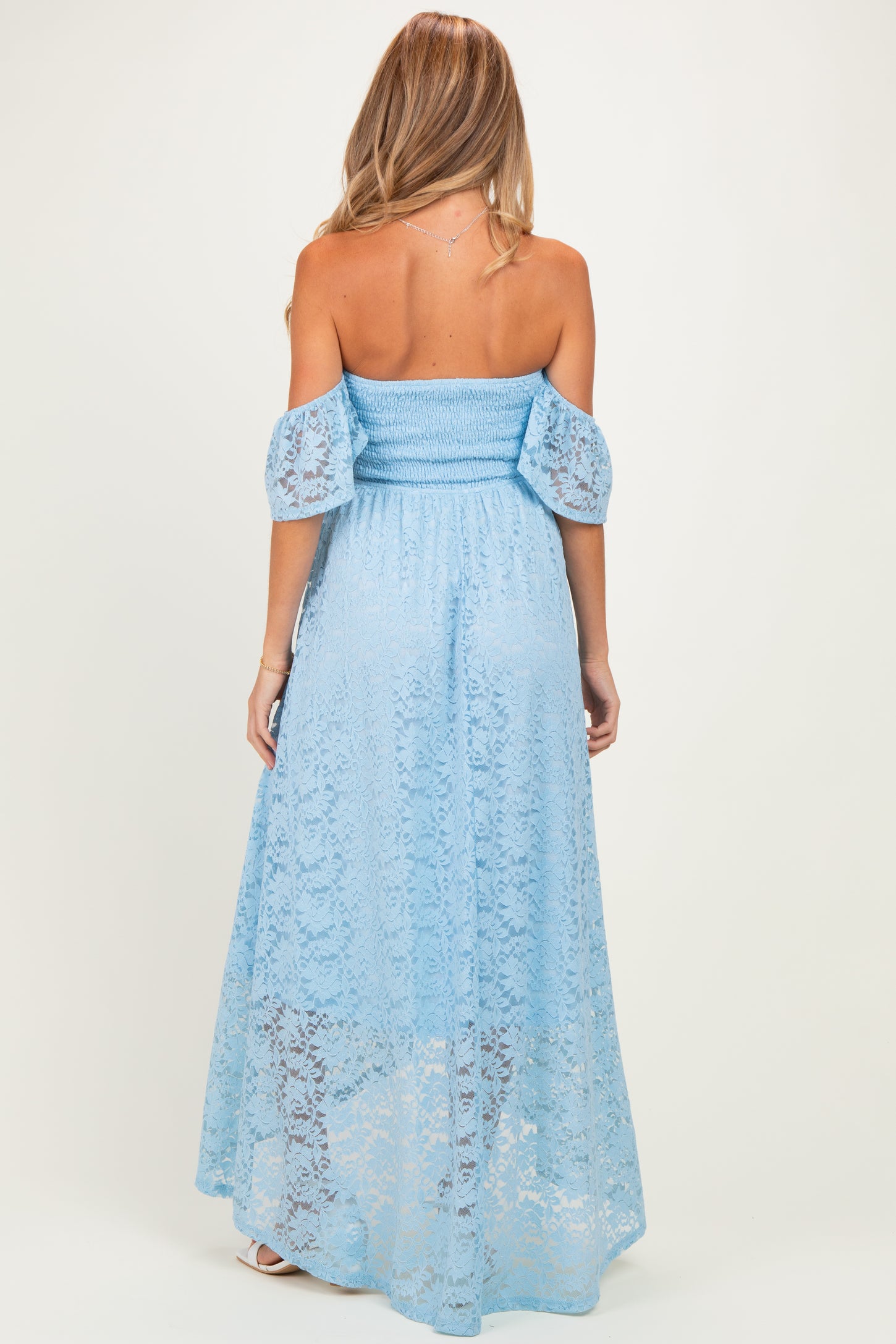 Light Blue Lace Off Shoulder Maternity Maxi Dress