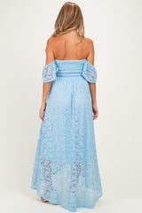Light Blue Lace Off Shoulder Maternity Maxi Dress