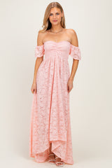 Light Pink Lace Off Shoulder Maxi Dress