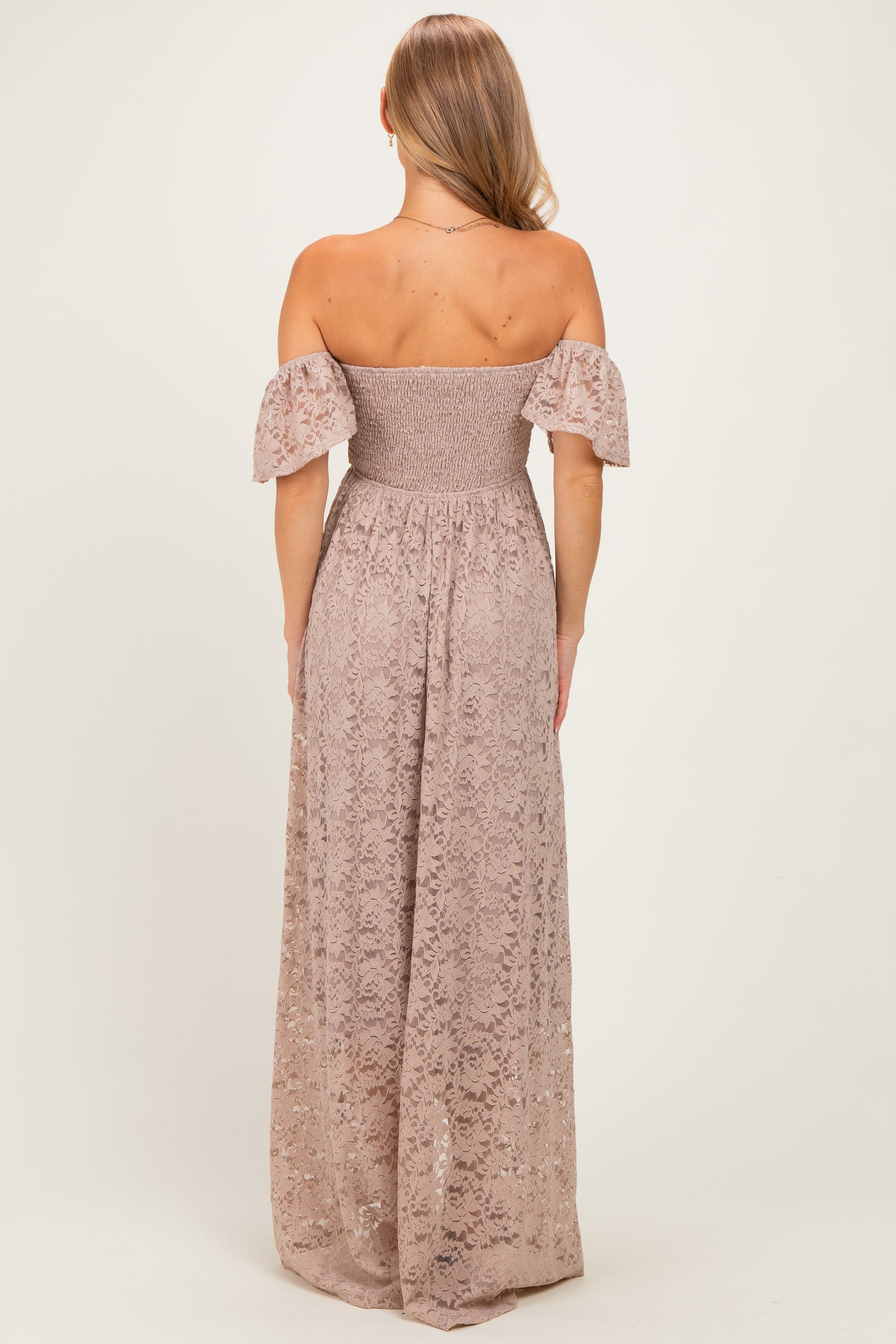Mocha Lace Off Shoulder Maxi Dress
