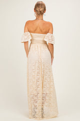 Ivory Lace Off Shoulder Maxi Dress