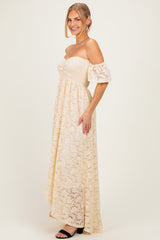 Ivory Lace Off Shoulder Maxi Dress