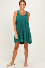 Hunter Green Ribbed Sleeveless Open Back Maternity Midi Dress