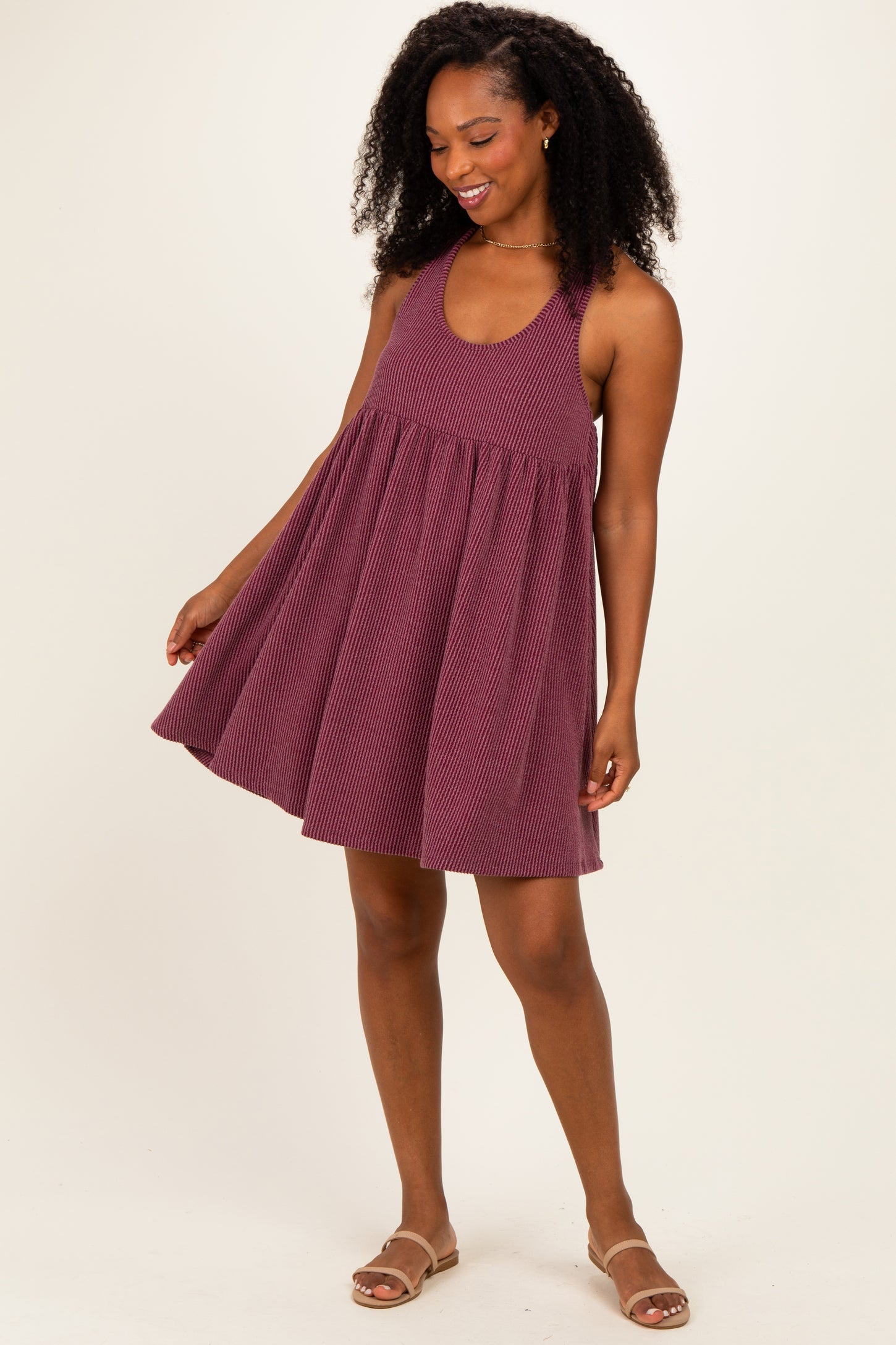 Burgundy Ribbed Sleeveless Open Back Maternity Midi Dress