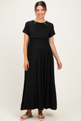 Black Ruffle Trim Maternity Maxi Dress