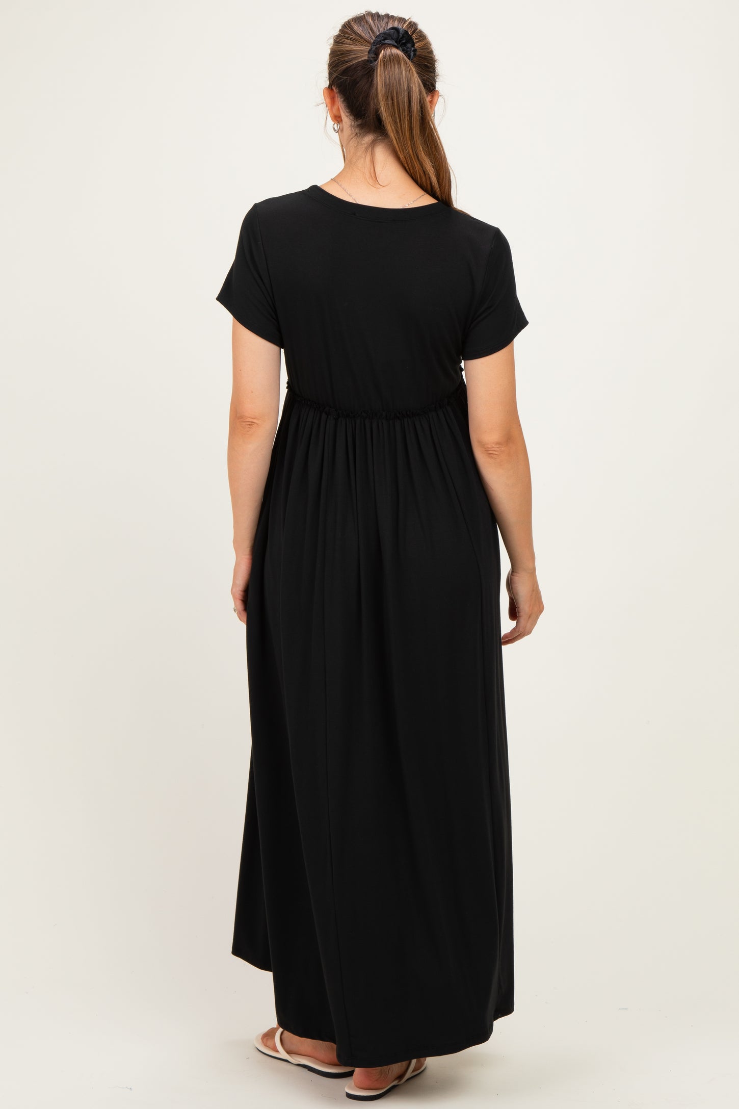 Black Ruffle Trim Maternity Maxi Dress