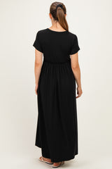 Black Ruffle Trim Maternity Maxi Dress